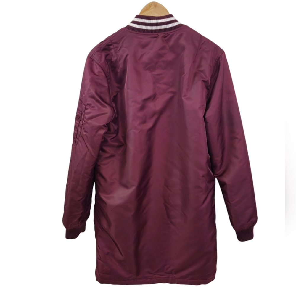 Forever 21 Men Longline Bomber Jacket Burgundy Size XS - Picture 4 of 15